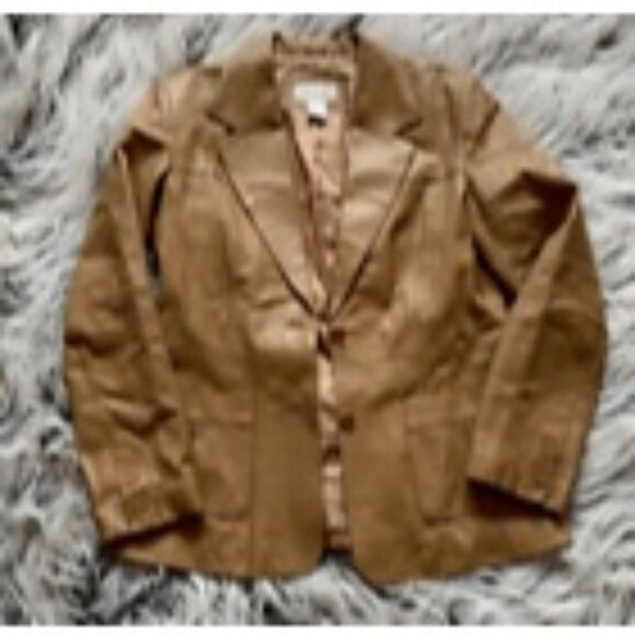 Vintage Y2K Crackled Lambskin‎ Leather Blazer Jacket Size 8 Tan Camel Brown Vest - Picture 1 of 9